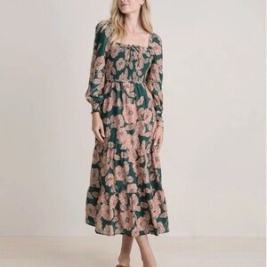 Vineyard Vines Green and Pink Warren Floral Long Sleeve Dress
